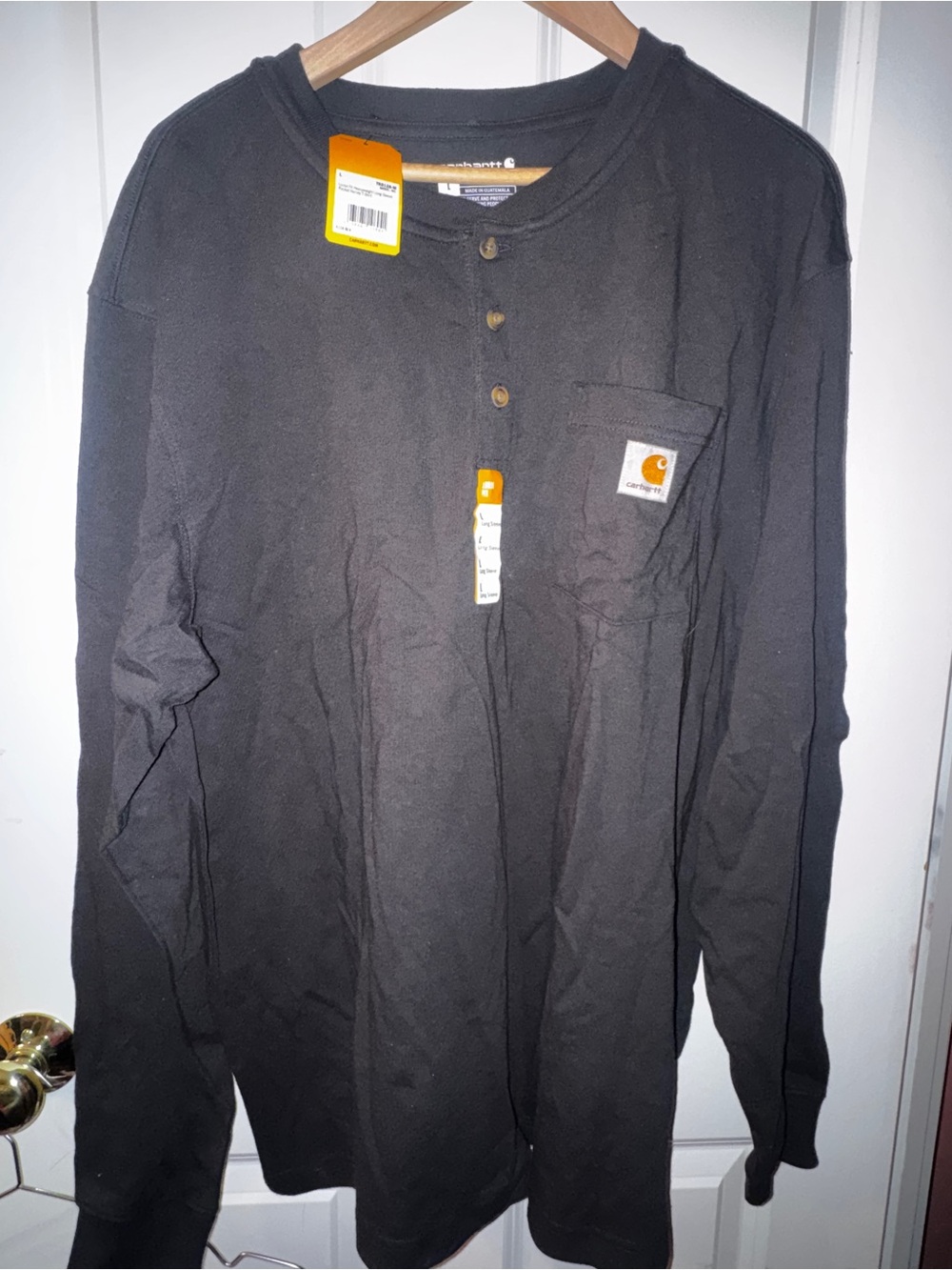 Carhartt K128 Men's Long Sleeve Pocket Henley Black XL NWT Loose Fit Heavyweight